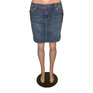 WHBM  Mini Jean Skirt Size 10 Blue Belt Hoops